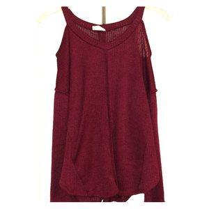 Dark Red Opened Shoulder Sweater